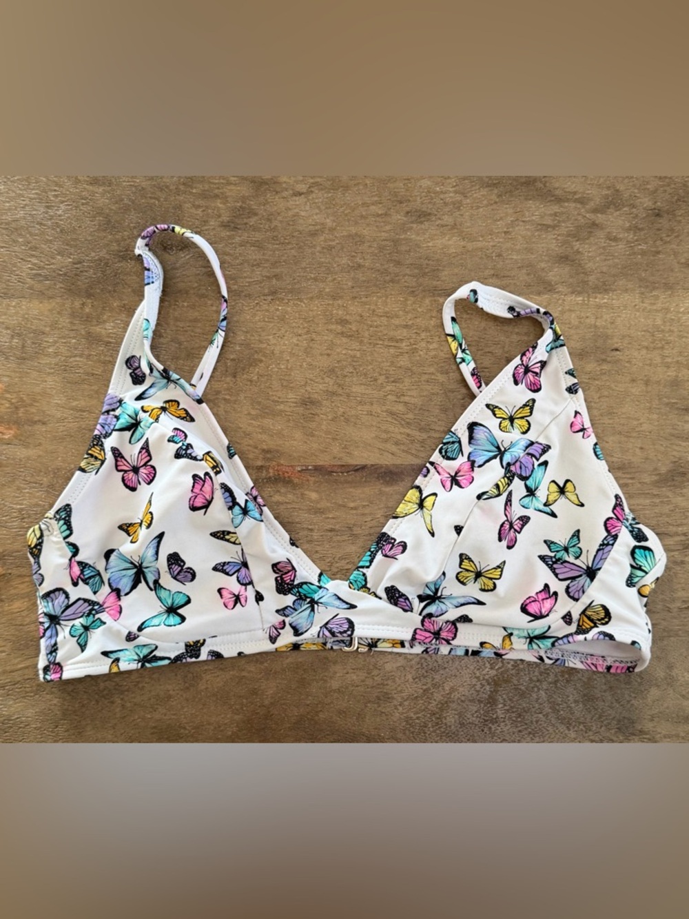 10: NOBO White Bikini Top with Multicolor Butterfly Print - Large